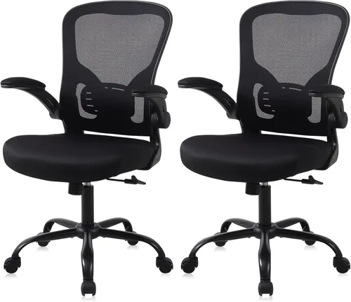 Vista 19 de Flysky Silla de oficina de malla, sillas ergonómicas de escritorio para computadora para oficina en casa, con reposabrazos abatibles