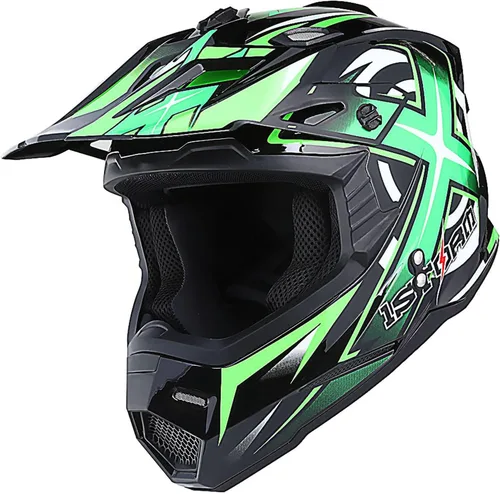 Vista 10 de 1Storm Casco de Motocross para Jóvenes Niños BMX MX Casco de Bicicleta Adolescente Estilo de Carreras; Azul de Carreras + Gafas + Paquete de Guantes