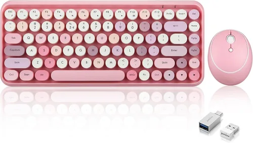 Vista 10 de Perixx PERIDUO-713BL Combo de Teclado y Ratón Inalámbrico Mini - Teclas Redondas Retro - Azul Pastel - Diseño de Teclado Inglés de EE. UU. (11909)