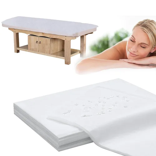 Vista 10 de Sábanas desechables para mesa de masaje, 50 piezas de 31 x 71 pulgadas, impermeables, tela suave no tejida, para mesa de masaje, cubierta de cama