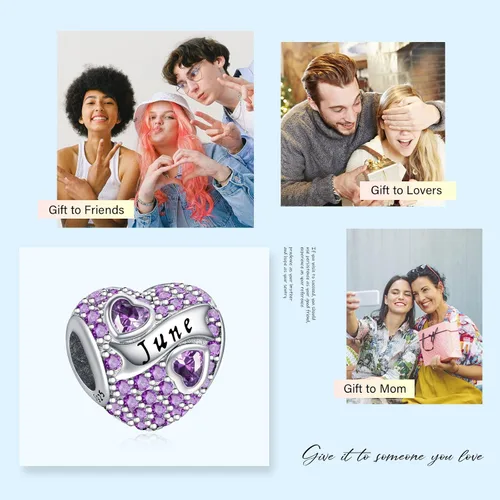 Vista 6 de MGIUL Abalorios de plata de ley 925 con forma de corazón para pulseras, collares con circonita cúbica 5A, regalos de joyería de cumpleaños