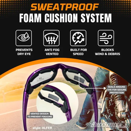 Vista 3 de Bikershades Gafas de montar en motocicleta con montura morada, pequeñas para mujeres y niñas 2 pares transparentes