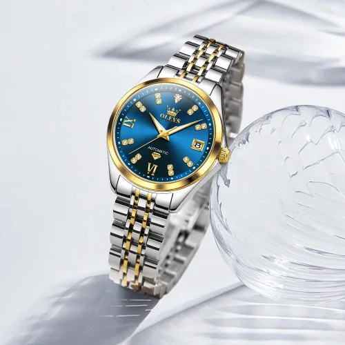 Vista 4 de OLEVS - Reloj automático de lujo para mujer con diamantes, fecha, clásico, de cuerda automática, relojes de pulsera luminosos e impermeables