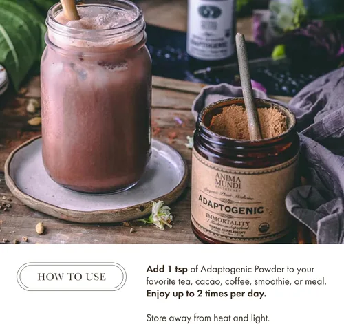 Vista 5 de Anima Mundi Apothecary Suplemento orgánico de hongos – hongos adaptogénicos + cacao – Polvo estimulante con melena de león orgánica, shiitake, chaga