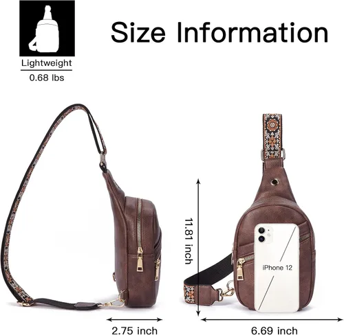 Vista 6 de Telena Bolso bandolera para mujer, cangureras cruzadas para mujer, bolso de pecho de moda con correa ajustable, 1- marrón