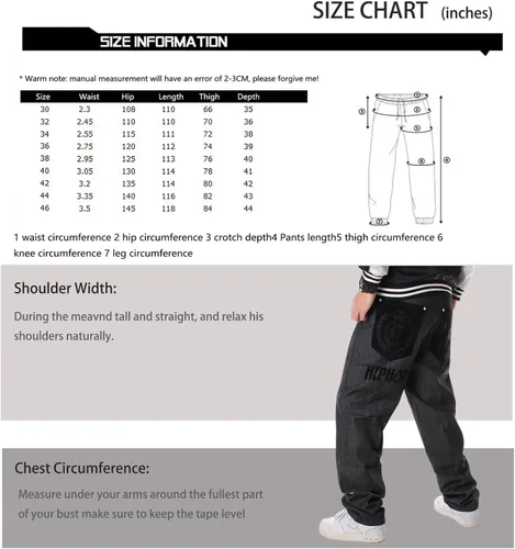 Vista 6 de Y2K Jeans - Pantalones de mezclilla para hombre, estilo hip hop, estilo vintage, bordados, estilo gótico, recto, holgados, pierna ancha