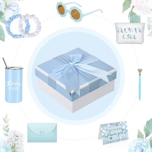 Vista 6 de Sieral Juego de 9 Piezas de Regalos de Propuesta para Niña de Flores, Vaso Personalizado para Niña de Flores con Pajita, Caja de Regalo para Novia