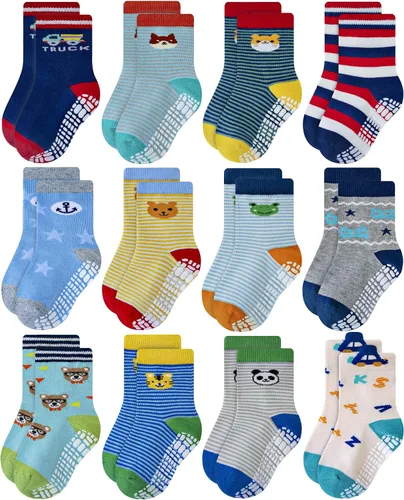 Vista 10 de RATIVE - Calcetines antideslizantes con agarres para bebé, bebés, niños pequeños, niños y niños