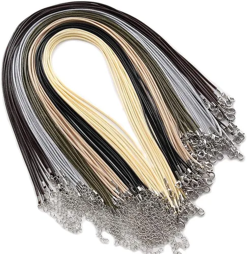 Vista 7 de 60 piezas de cordón encerado para la fabricación de joyas, cuerda de collar con cierre para pulseras y colgantes, negro
