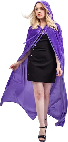 Vista 2 de MiiDD Hooded Cloak Unisex Full Long Velvet Cape Witch Cloak with Hood Raven Cosplay Men Women for Halloween Costumes