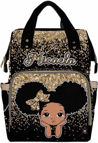 Vista 12 de Newcos Bolsa de pañales personalizada con estampado de corona con nombre personalizado de África negra para mujer, bolsa de pañales de viaje casual