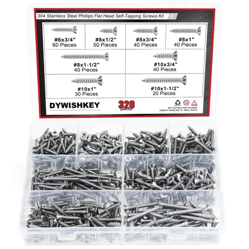 Vista 16 de DYWISHKEY Juego de 246 tornillos para madera – #2 x 1/4" 3/8" 1/2" 5/8" 3/4" tamaños surtidos – Kit surtido de tornillos