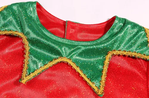 Vista 2 de Costumerry Disfraz de elfo para niñas, vestido de Papá Noel de elfo, traje de Navidad