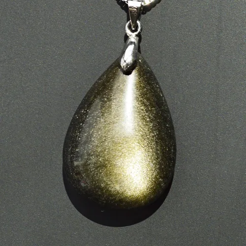 Vista 2 de Collar con colgante de lágrima conmemorativo hecho de piedra preciosa natural y genuina, con cadena de aleación de metal de 18.0in.