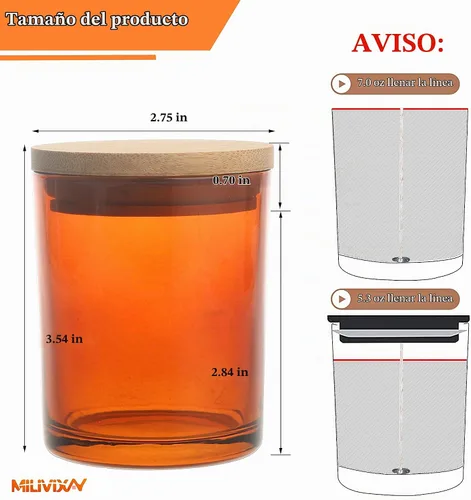 Vista 3 de MILIVIXAY Paquete de 12 tarros de vela de vidrio ámbar de 7 onzas con tapas y kits de fabricación de velas, tarros de velas vacíos a granel