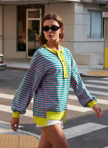 Vista 29 de AlvaQ - Sudadera de gran tamaño para mujer, informal, de manga larga, con botones y cuello Henley, tipo túnica