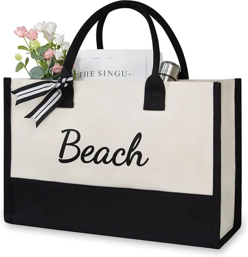 Vista 552 de TOPDesign Personalized Initial Canvas Beach Bag, Monogrammed Gift Tote Bag for Women