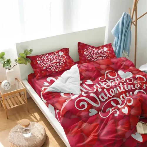 Vista 5 de Juego de funda de edredón de 4 piezas tamaño Queen, juego de ropa de cama suave para el día de San Valentín, sábana plana, fundas de almohada