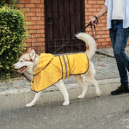 Vista 6 de Chubasquero Reflectante Impermeable para Perros - Chaqueta Ligera de Lluvia para Perros con Capucha, Abrigo de Lluvia Ajustable para Mascotas