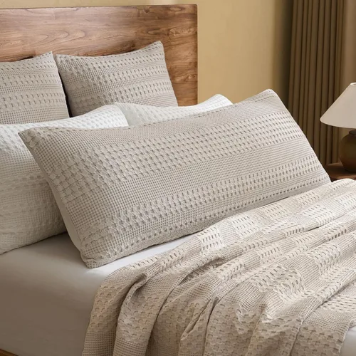 Vista 22 de PHF Fundas de almohada 100% algodón con tejido de gofre de 24 x 24 pulgadas, paquete de 2 fundas cuadradas para decoración elegante del hogar, sin
