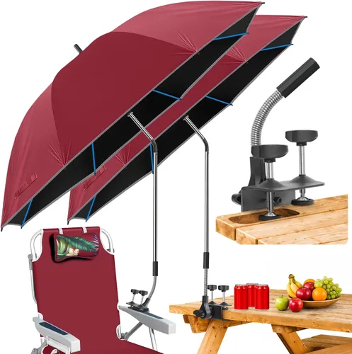 Vista 11 de Sombrilla de playa, paquete de 2 paraguas para silla de 48.7 pulgadas con abrazadera ajustable de 360°, protección UV, sombrilla grande para silla