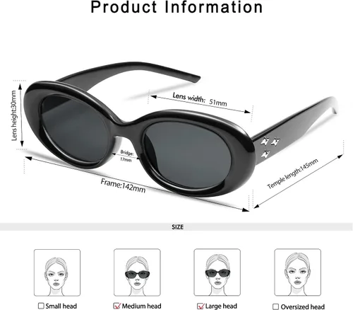 Vista 5 de Appassal Gafas de sol ovaladas retro para mujer, estilo vintage, montura redonda, AP3656