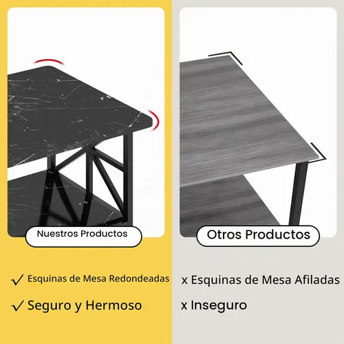 Vista 6 de AWQM Mesa de Centro de Mármol Sintético para Sala de Estar, Mesa de Centro Moderna de 2 Niveles con Almacenamiento, Mesa Central Rectangular