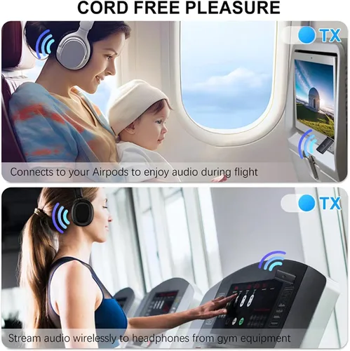 Vista 6 de Transmisor Bluetooth V5.2 para TV, transmisor de audio inalámbrico de doble par compatible con auriculares Airpods, altavoz, adaptador Bluetooth