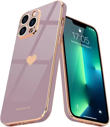 Vista 15 de Teageo Funda para iPhone 13 Pro para mujeres y niñas, diseño de corazón de amor, cubierta trasera suave, protección completa de la cámara, Negro