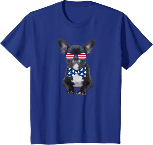 Vista 14 de Funny French Bulldog 4th de julio de Patriótico EE. UU. playera, niños 10, Blanco