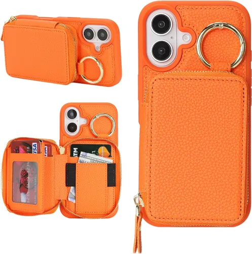 Vista 19 de Funda compatible con iPhone Air Wallet con tarjetero para iPhone Air, funda con cremallera y ranura para mujer, 5G de 6.5 pulgadas, color oro rosa