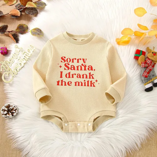 Vista 2 de MERSARIPHY Ropa de Navidad para bebé, sudadera para bebé, niño, niña, mameluco de Papá Noel para bebé, trajes de otoño e invierno Waffle