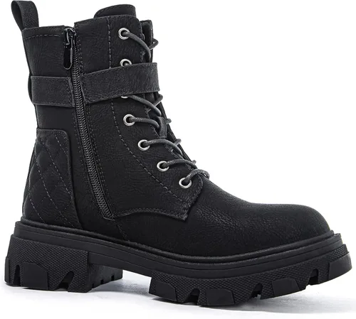 Vista 3 de GLOBALWIN Botas de combate para mujer, botas con cordones para mujer, botines para mujer, tacón bajo