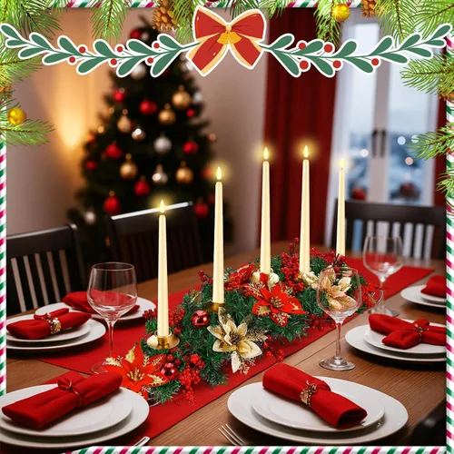 Vista 6 de Sliner Centro de Mesa Navideño de Sobremesa de 30 Pulgadas Portavelas de Flor de Pascua con 5 Velas Largas Artificiales LED sin Llama de Punta