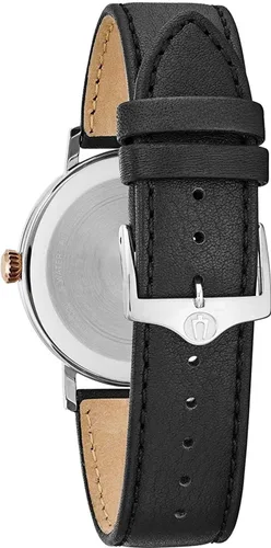 Vista 3 de Bulova Mens 98B254 0.787 in cuero becerro negro reloj pulsera, Blanco, Movimiento de cuarzo