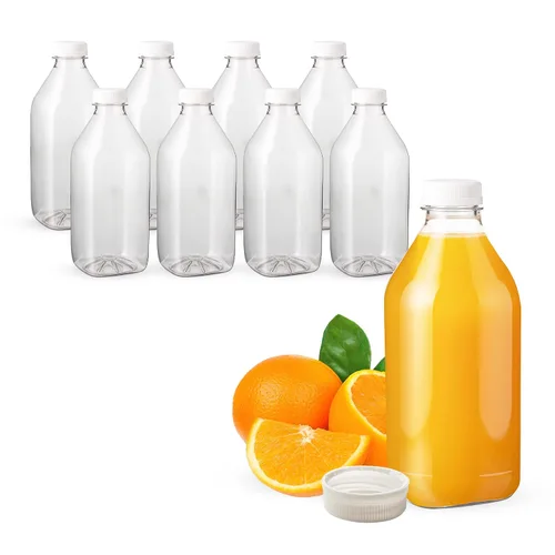 Vista 7 de MT Products Botellas de plástico PET transparente de 1 cuarto de galón, recipiente desechable para jugo con tapas a prueba de manipulaciones