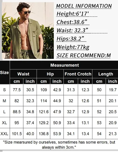 Vista 5 de COOFANDY Pantalones cortos de lino para hombre con cintura elástica y cordón para playa