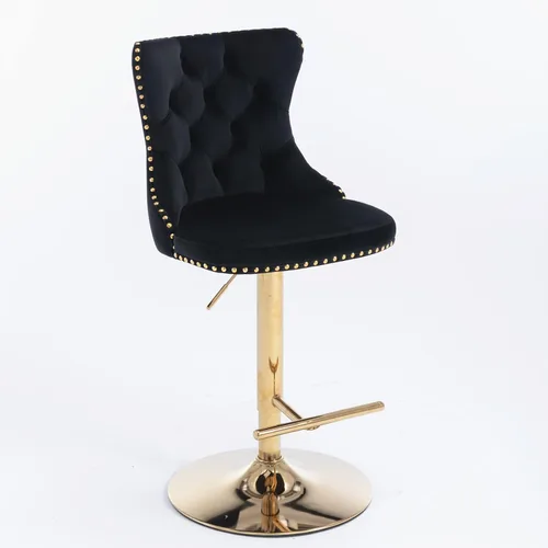 Vista 3 de Taburetes de bar giratorios de terciopelo dorado, altura del asiento ajustable de 25 a 33 pulgadas, modernos taburetes de bar tapizados