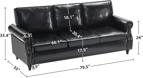 Vista 2 de WILLOVE Sofás de Cuero Sintético de 79'' para Sala de Estar, Sofás Modernos de Mediados de Siglo con Brazos Curvos y Ribete de Tachuelas
