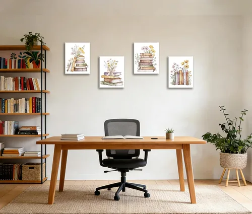Vista 4 de Frimeeme Lienzo decorativo para pared, lienzo de lectura retro enmarcado, arte para pared, póster bohemio con flores silvestres para el aula, juego