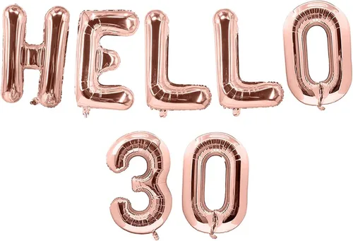 Vista 9 de HOUSE OF PARTY Hello 30 globos de papel de aluminio (dorado, 4 piezas)