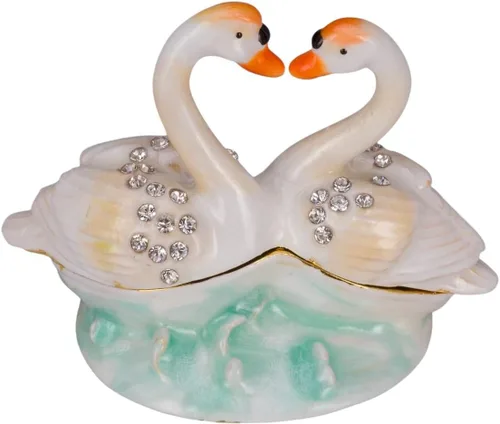 Vista 4 de Caja de música estilo FabergeJoyero con dos cisnes 6.8'' (6.7 in) azul