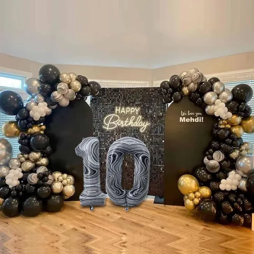 Vista 2 de Globos gigantes de papel de aluminio de mármol negro de 40 pulgadas, globos gigantes de helio número 10 para niños y niñas, decoraciones