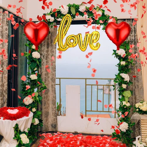 Vista 6 de Decoraciones de boda rojas para el día de San Valentín, pétalos artificiales en forma de corazón, pétalos de rosa de seda, diseño romántico