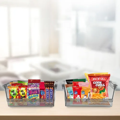Vista 4 de Paquete de 2 cubos de organización de despensa y almacenamiento de alimentos, organizador apilable de aperitivos con asas, organizadores