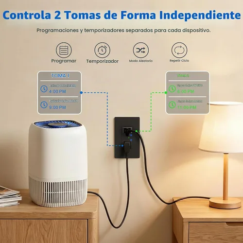 Vista 3 de TOPELER Enchufe Eléctrico Inteligente Negro, Enchufe Wi-Fi Inteligente con Control Individual, Receptáculo de 15Amp con Control Remoto, Compatible