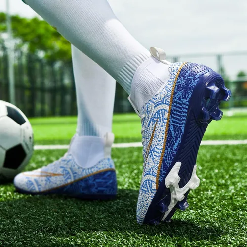 Vista 5 de HESBITEUL Botines de fútbol para hombre y mujer, jóvenes, botas de fútbol FG para exteriores, transpirables, zapatos de entrenamiento