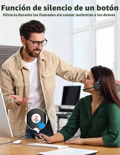 Vista 8 de Auriculares con cable con micrófono para PC, computadora portátil, auriculares USB con micrófono de cancelación de ruido, control en línea