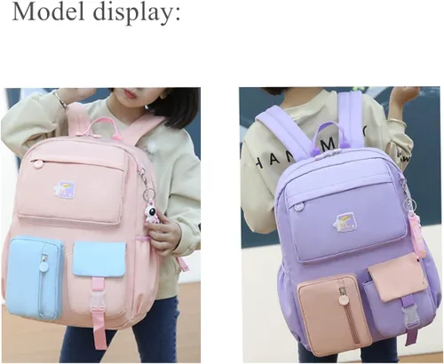 Vista 7 de EKUIZAI Kawaii Colorido Casual Niñas Mochila Escuela Primaria Mochila Dulce y Linda Mochila Infantil con Encanto, Púrpura, Classic