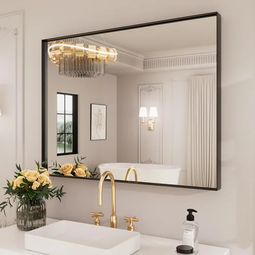 Vista 12 de LOAAO Espejo de Baño de Pared Rectangular Negro de 20"X30", Marco de Aleación de Aluminio Negro Mate, Vidrio Templado, se Cuelga Vertical u